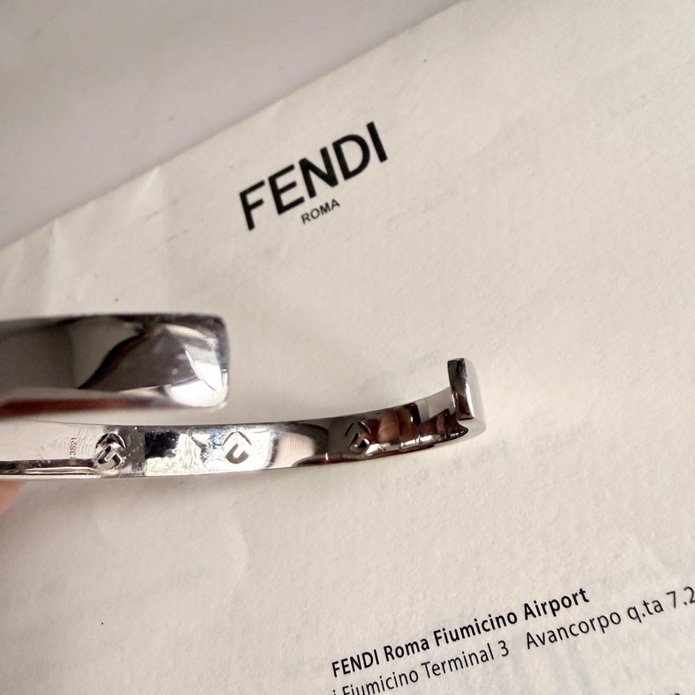 Fendi Crystal Silver Tone Open Cuff Bracelet S - Picture 7 of 11